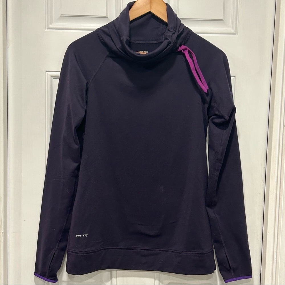 Nike Pro Drifit Athletic Run Base Layer Purple Mock Turtleneck Top Size medium